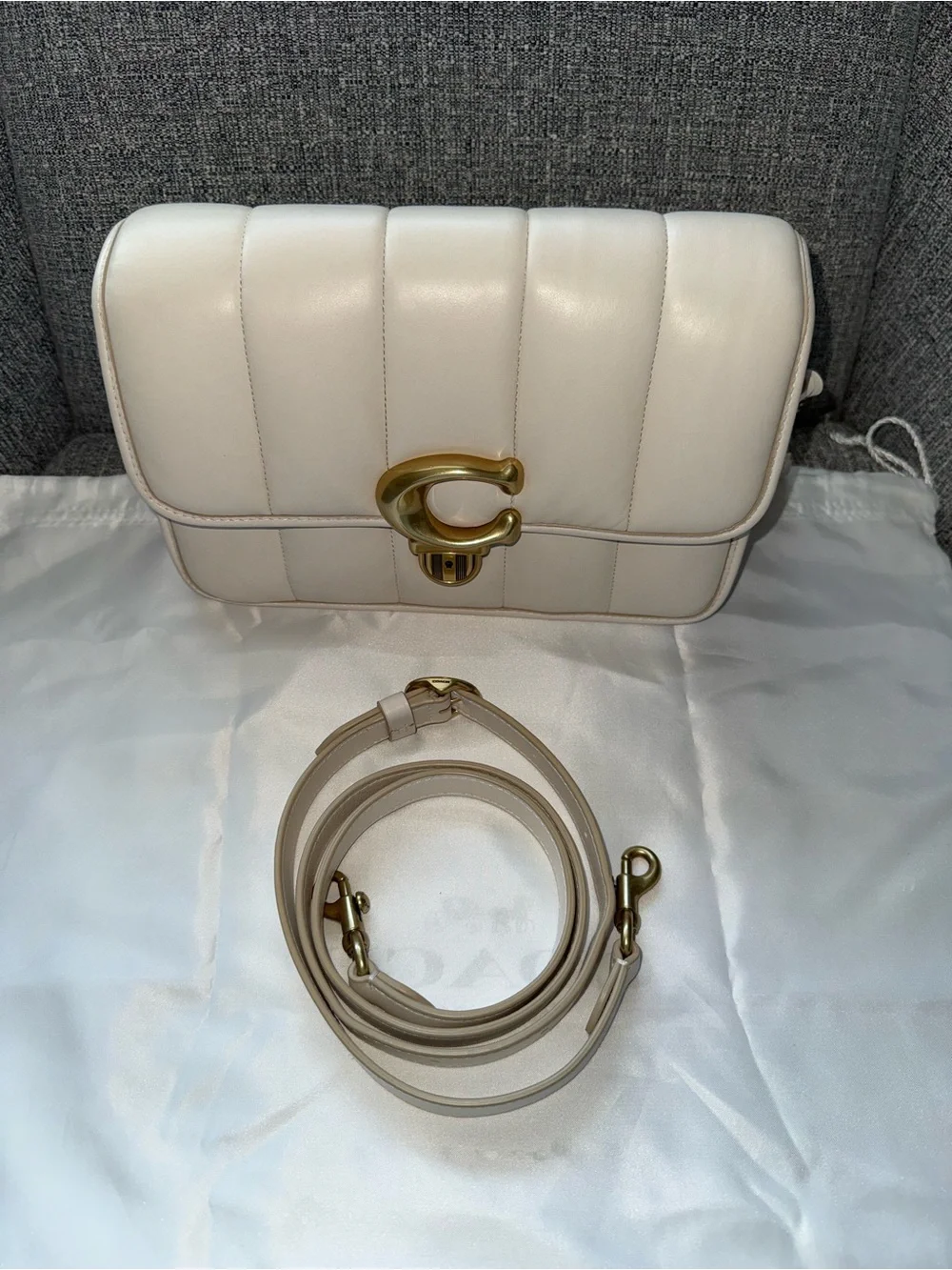 Coach Quilted Leather Shoulder Bag in Chalk with Signature 'C' Lock C7725